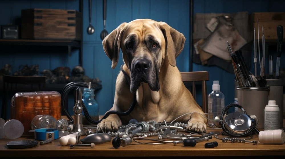 Dog lying down at home looking tired