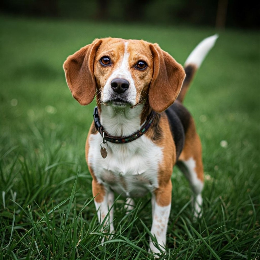 Beagle-Harrier on a walk with handler