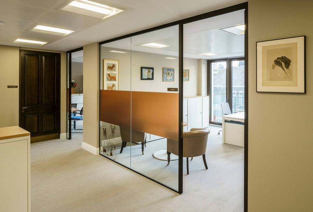 Dog show scene with handlers