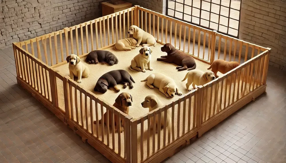 Puppies interacting with people in a home environment