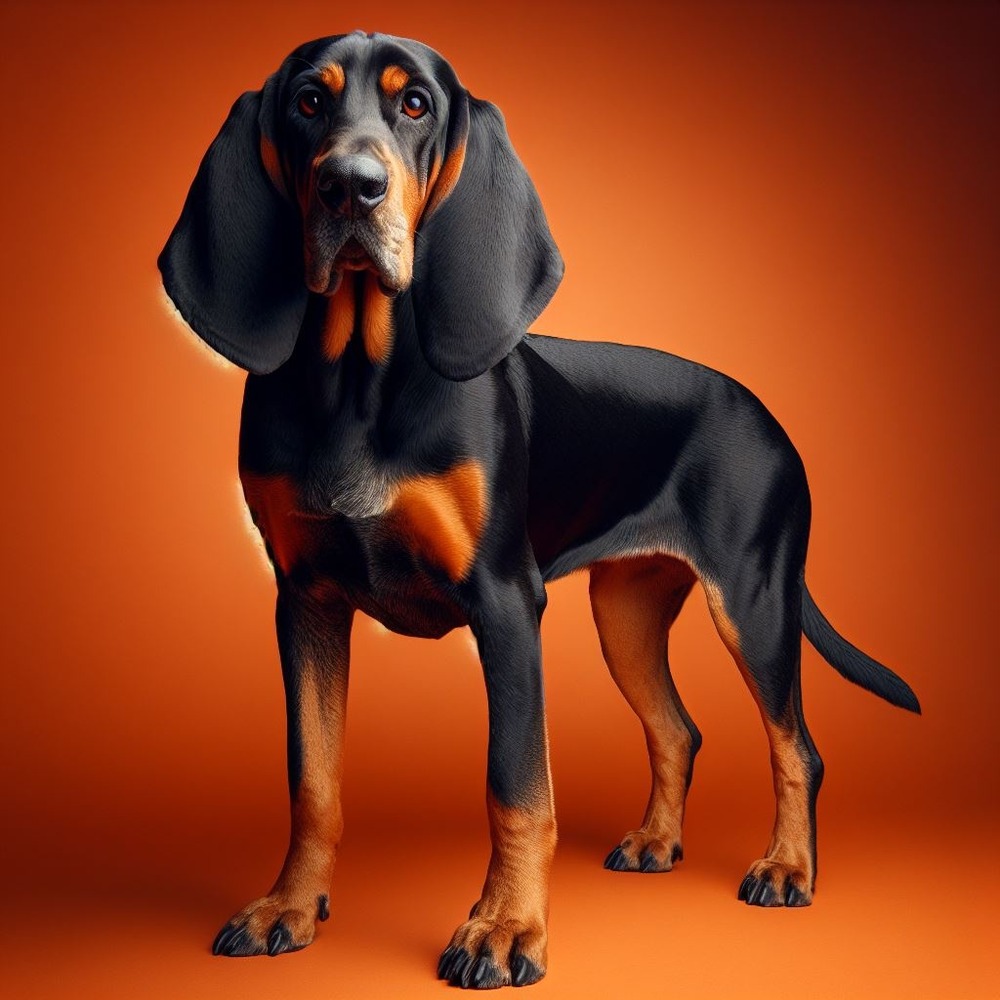 Black and tan coonhound looking alert