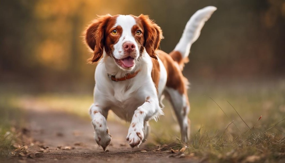 Brittany moving through grass