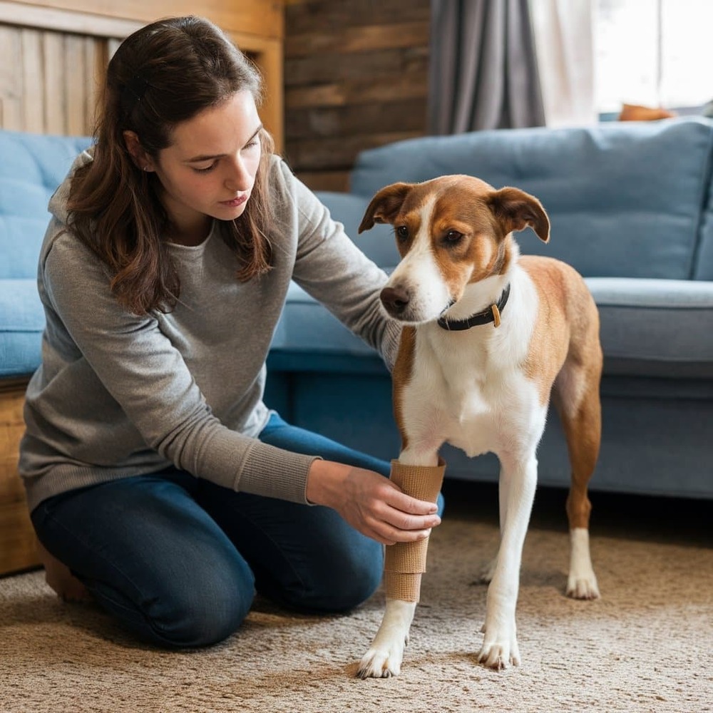 Dog being checked during first aid