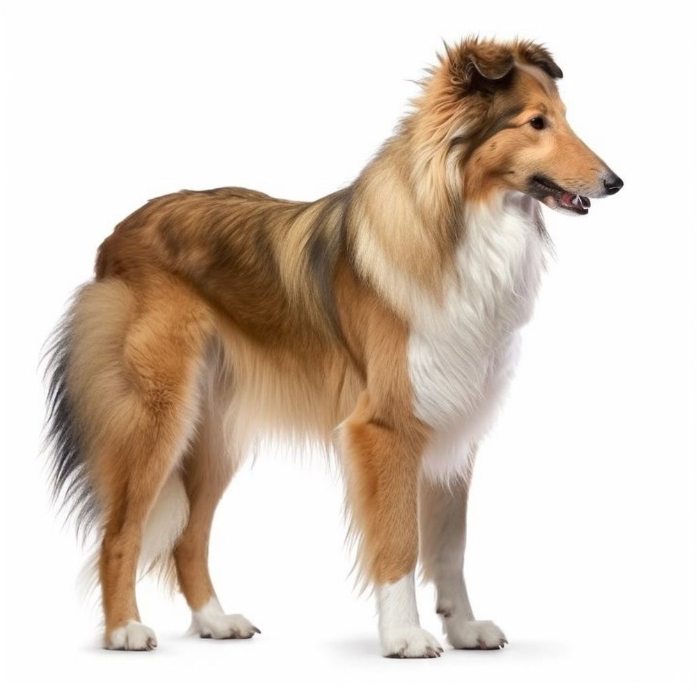 Rough Collie standing outdoors