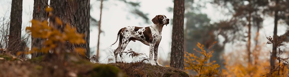 Old Danish Pointer standing outdoors
