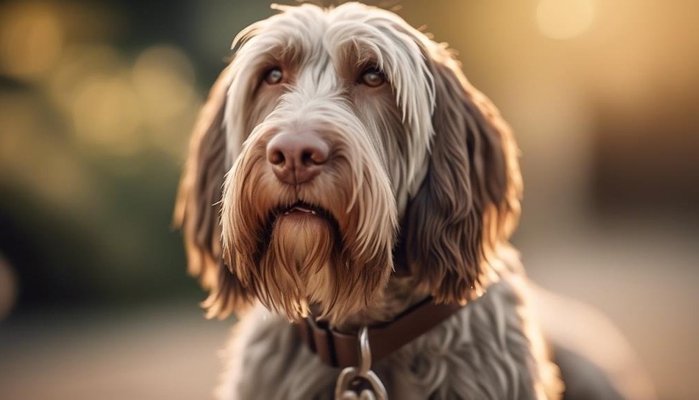 Spinone Italiano looking calmly at the camera