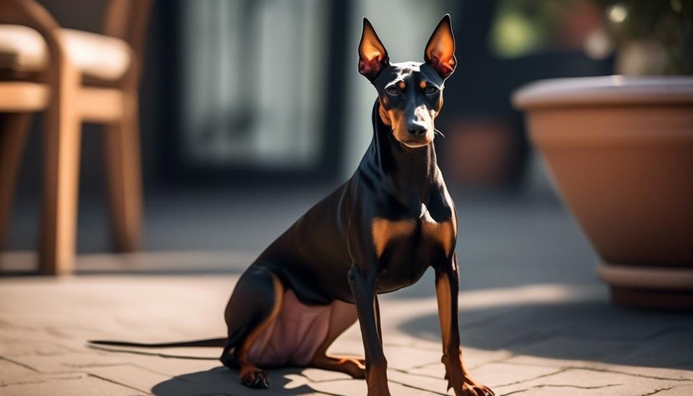 Manchester Terrier on lead during a walk