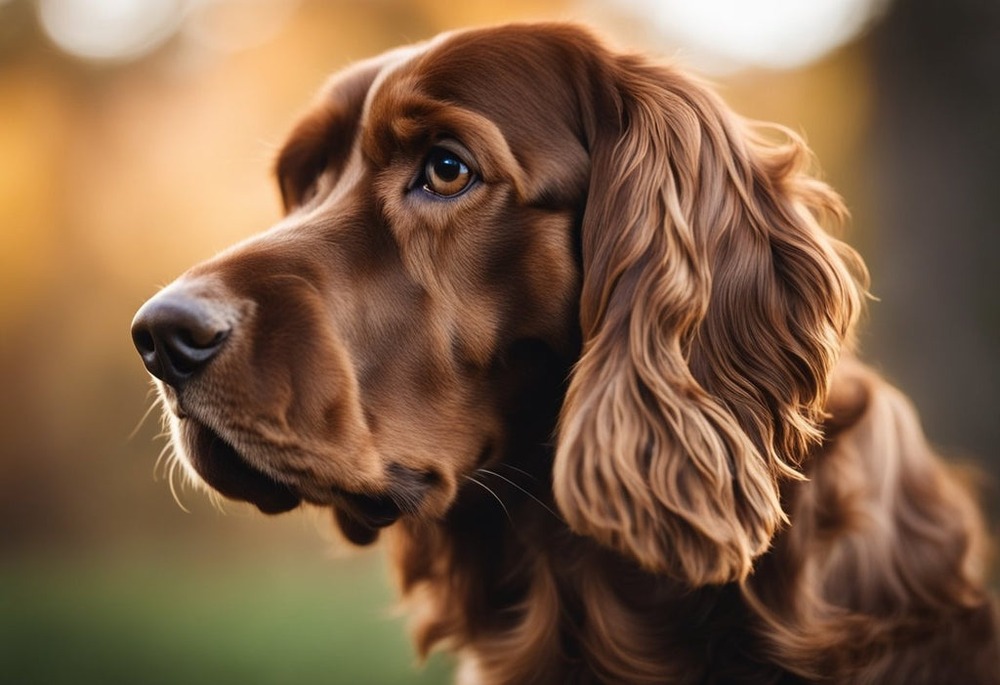 English Cocker Spaniel looking at a food bowl