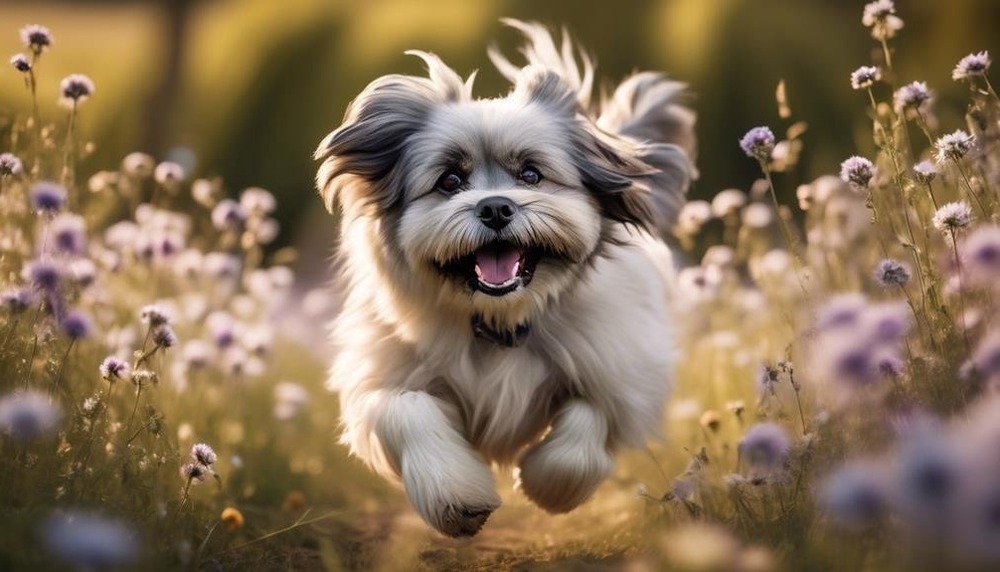 Small long-coated Kyi-Leo standing outdoors