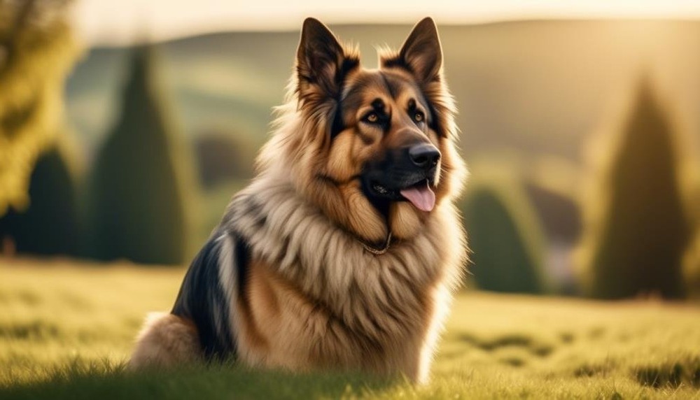 Large shepherd dog resting on grass
