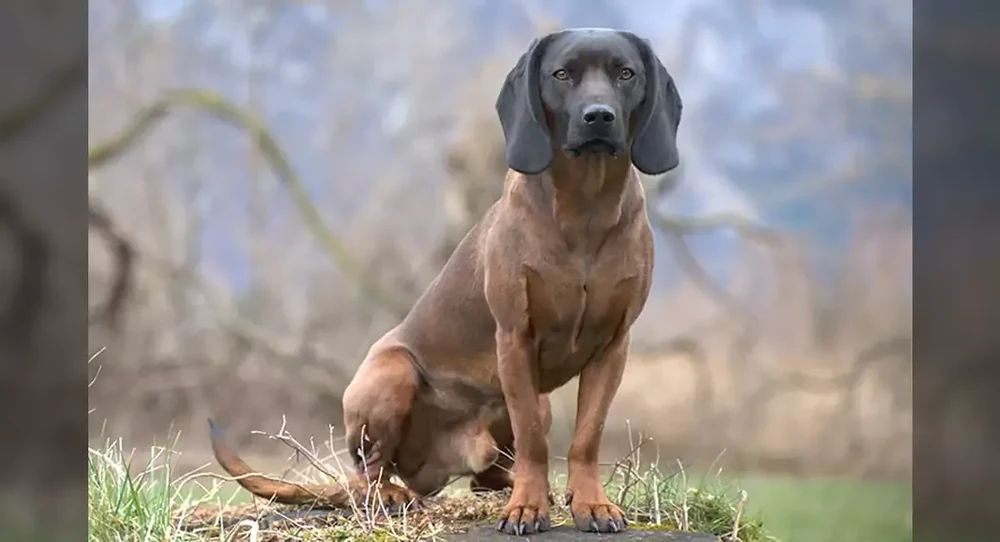 Lithuanian Hound sitting alert with floppy ears
