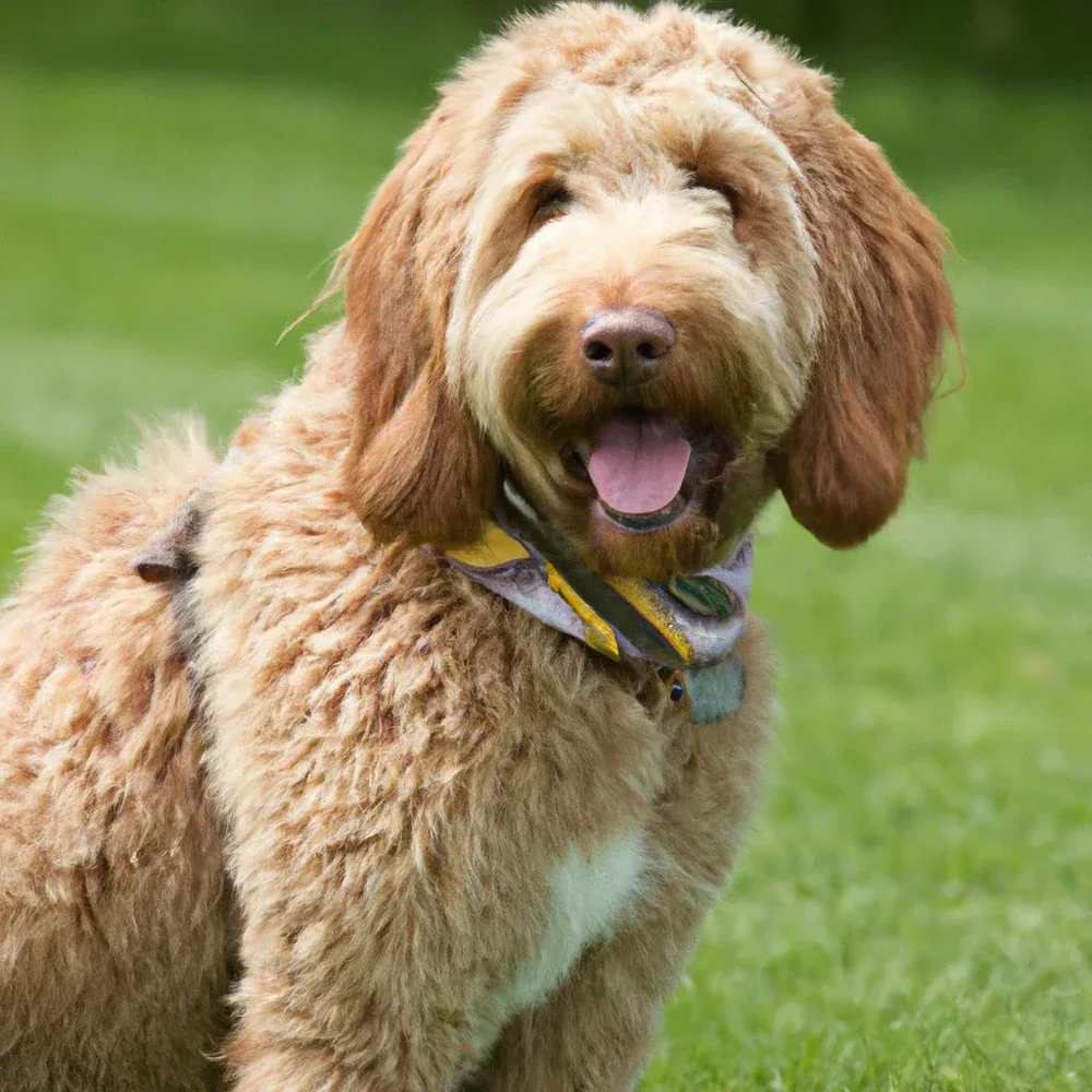 Medium sized shaggy herding dog standing side on