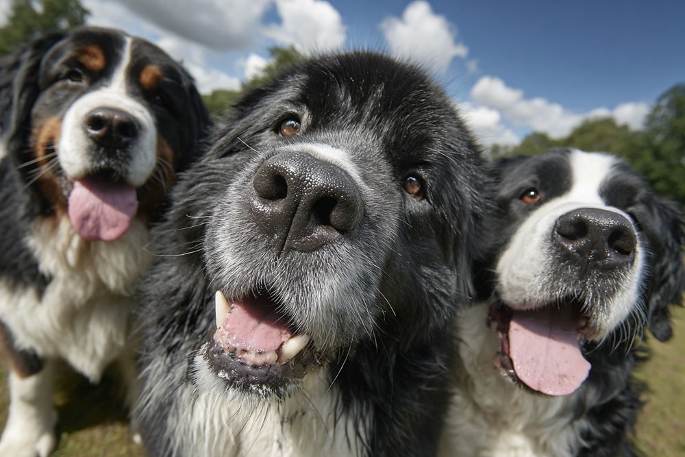 Newfoundland dog lying down indoors