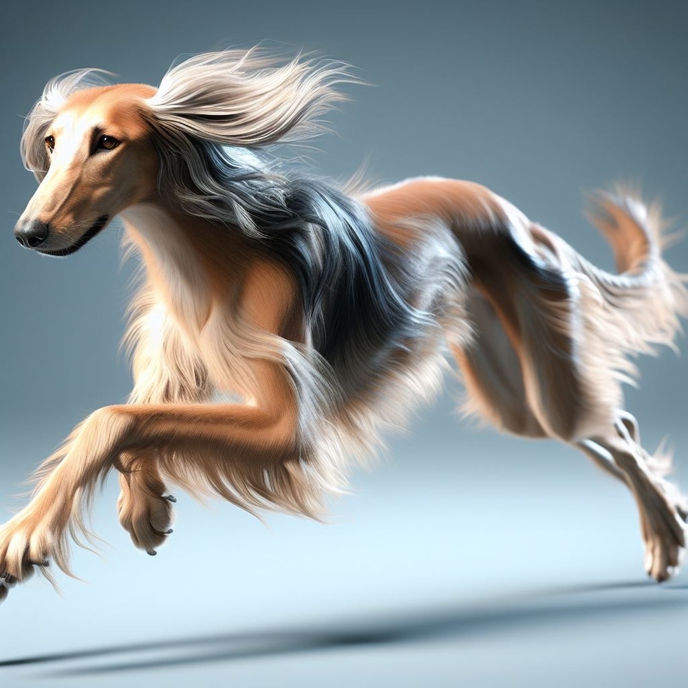 Saluki resting with legs tucked under