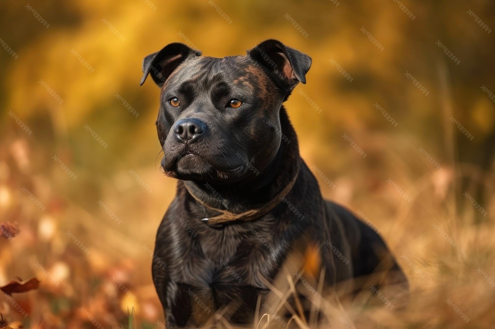 Staffordshire Bull Terrier relaxing on grass