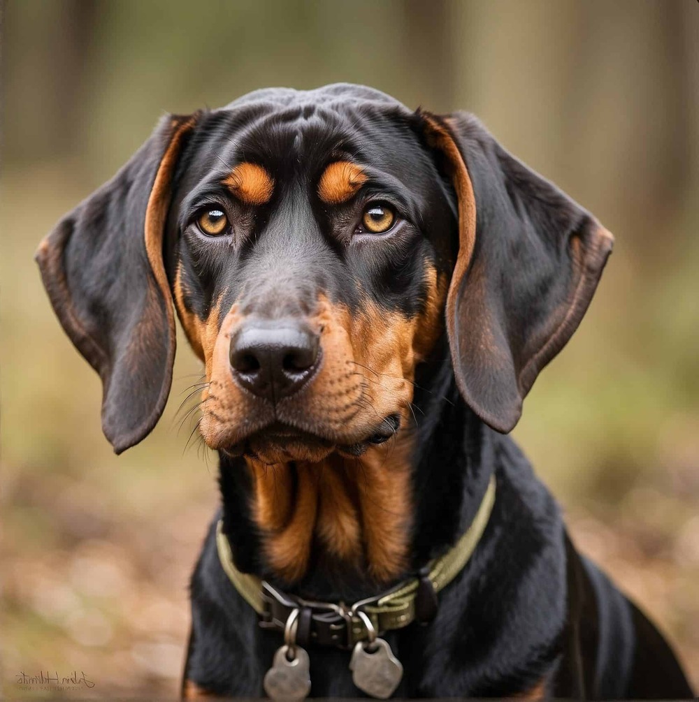 Austrian Black and Tan Hound walking on lead
