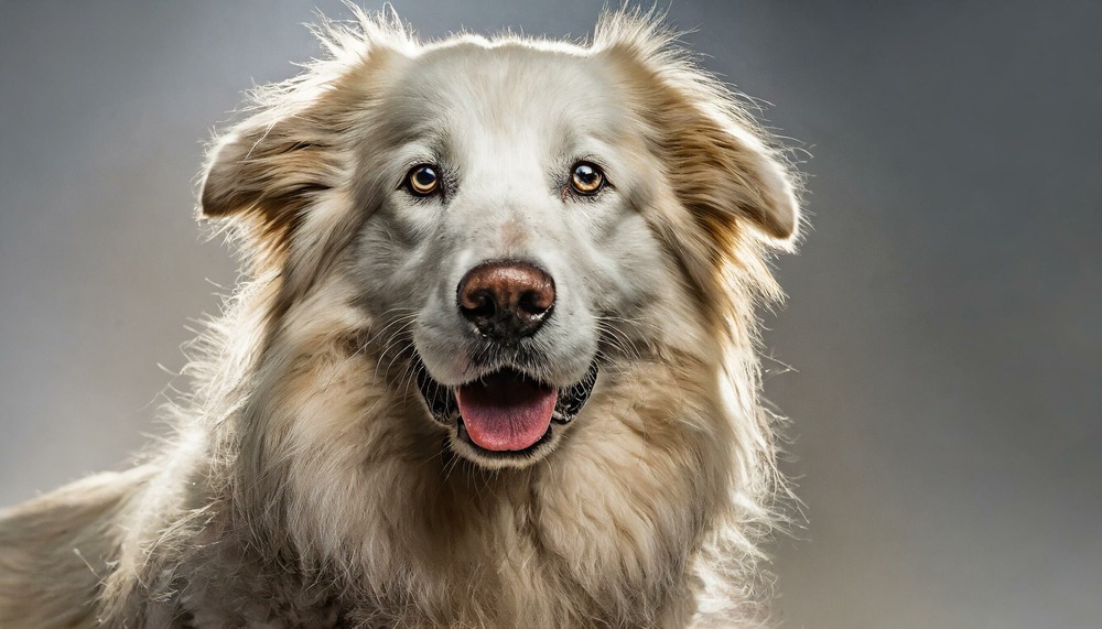 White Polish Tatra Sheepdog walking outside