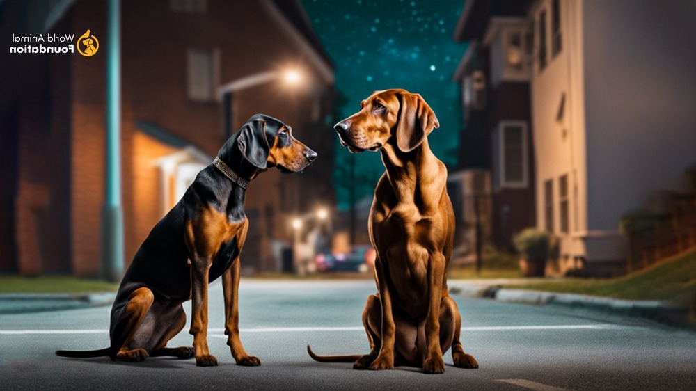 A hound looking attentive on a lead