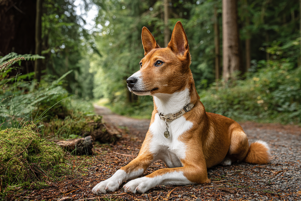 Basenji sitting calmly indoors