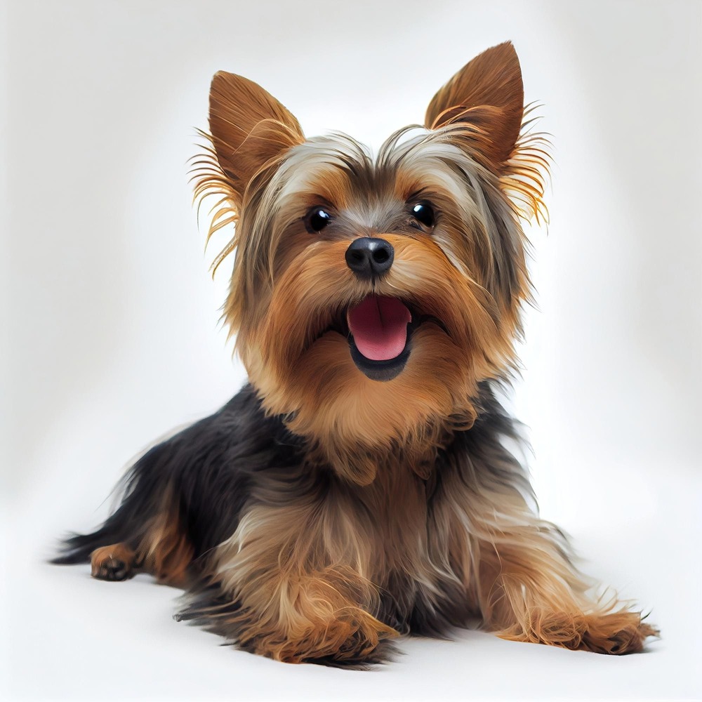 Silky Terrier sitting with alert ears