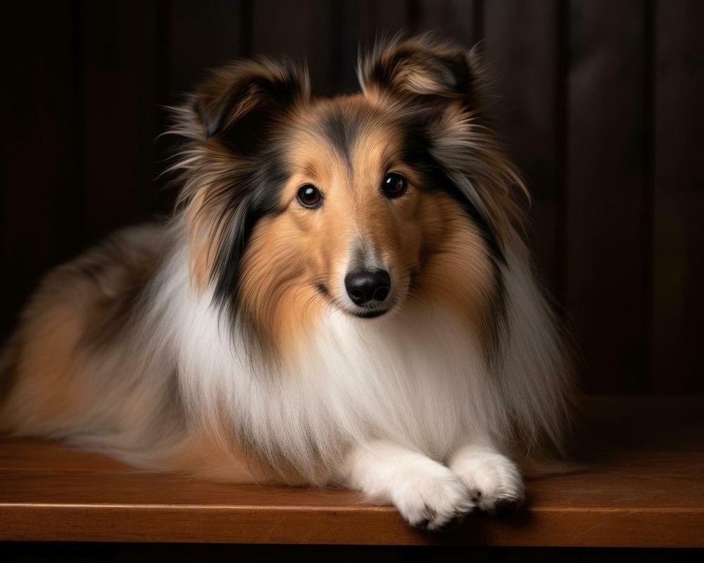 Shetland Sheepdog standing outdoors