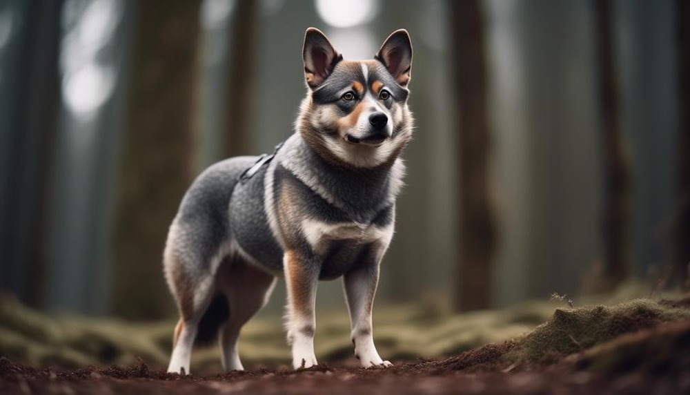 Swedish Vallhund moving through grass