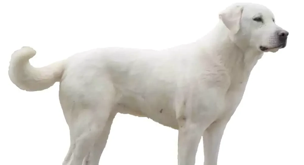 Akbash sitting calmly outdoors