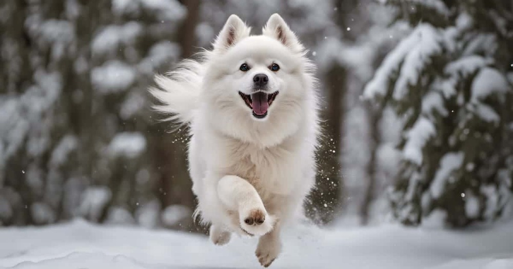American Eskimo Dog walking on lead
