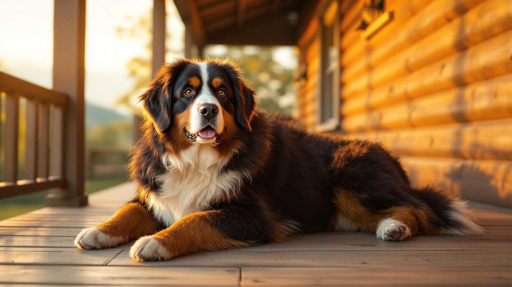 Bernese Mountain Dog lying down resting