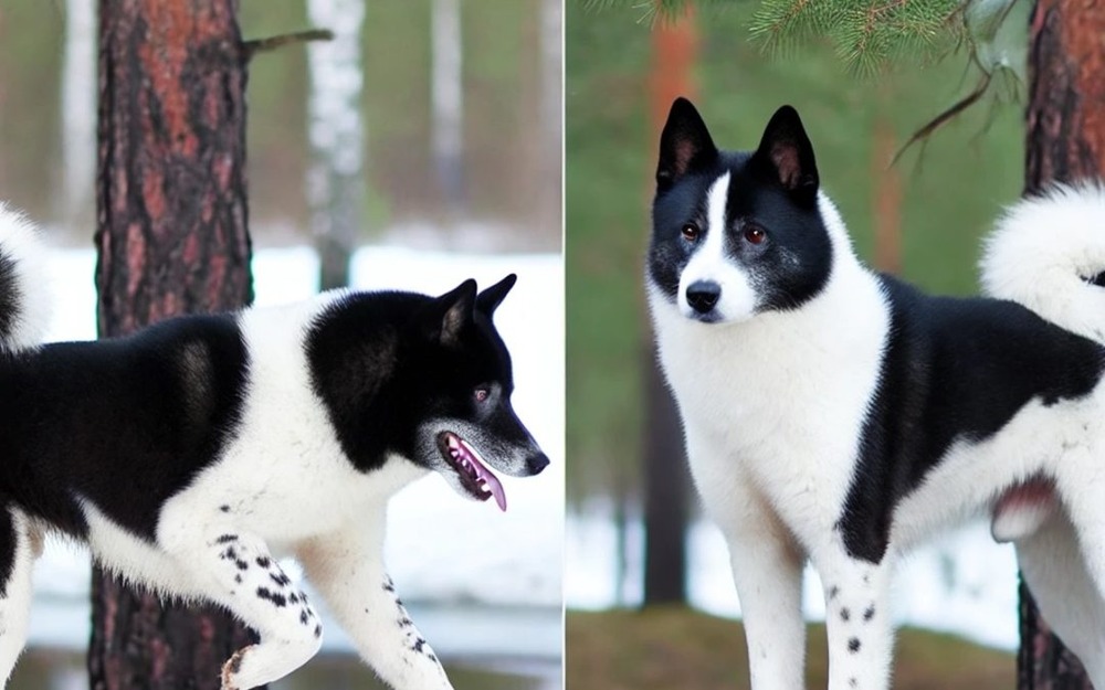 Karelian Bear Dog standing on rocky ground