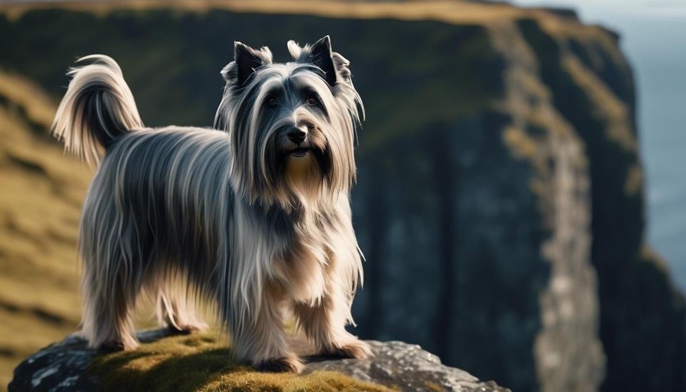 Skye Terrier standing side-on
