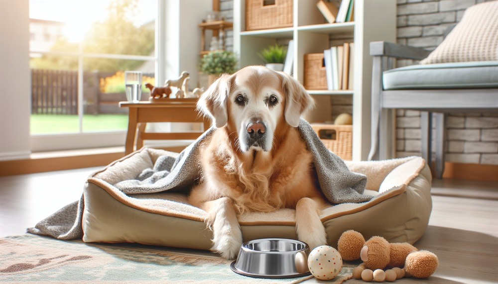 Senior dog eating from a bowl