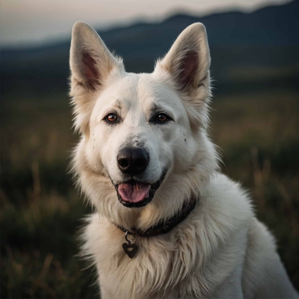 White shepherd dog with upright ears