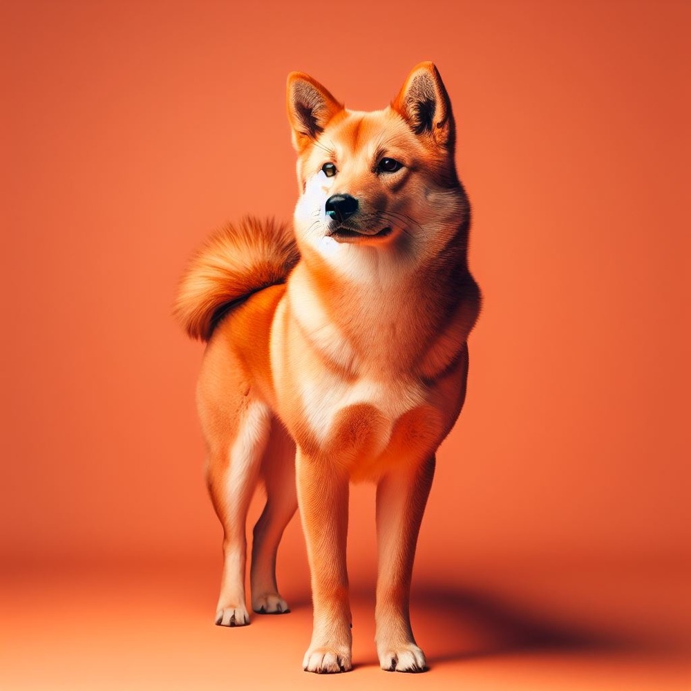 Korean Jindo dog moving through grass