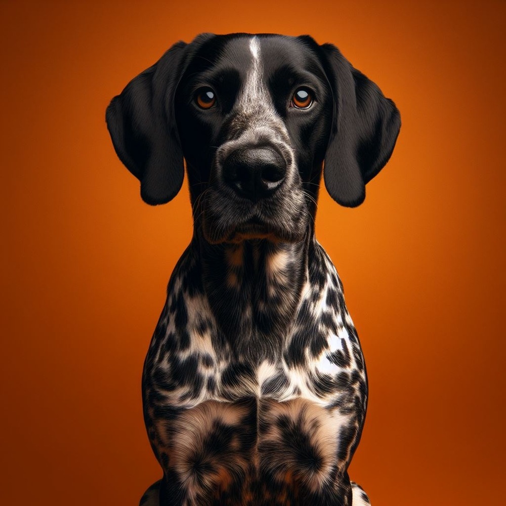 Braque d’Auvergne black and white coat close view