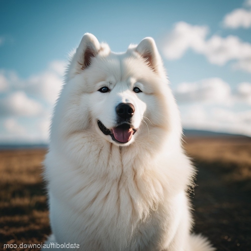 Samoyed being brushed