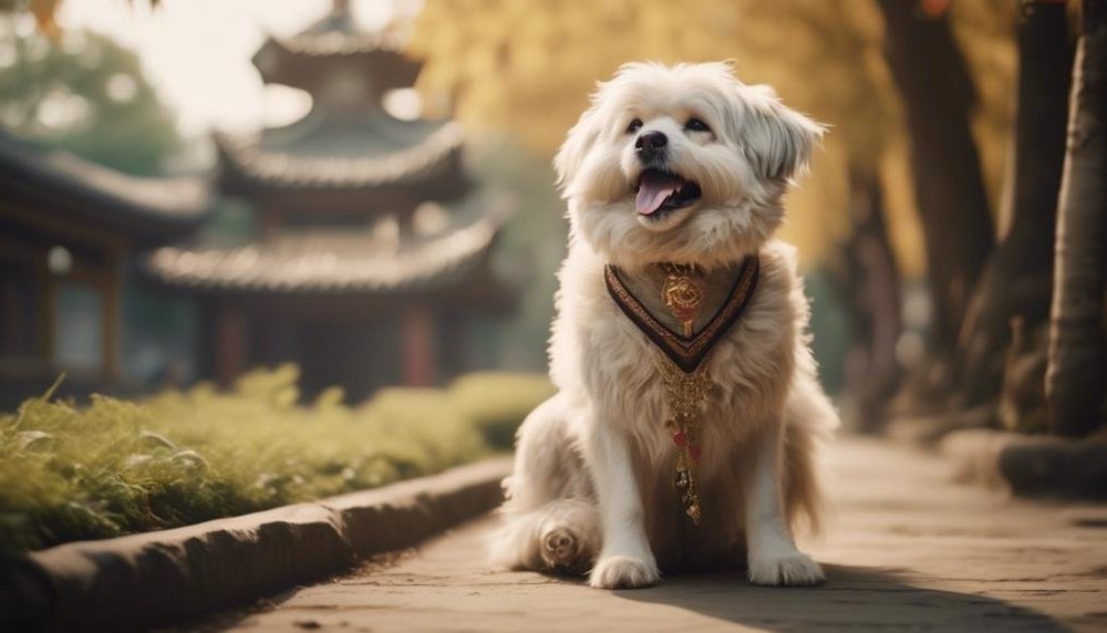Medium sized white dog with upright ears